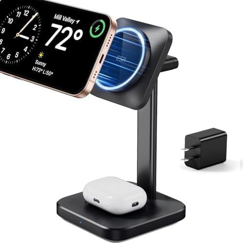 Ultimate ESR 2-in-1 Mag Safe Charging Station for Apple Devices – Fast Wireless Charger Stand for i Phone 16/15/14/13/12, Apple Watch, & Air Pods – Sleek Black Design for Dual Device Convenience and Enhanced Speed