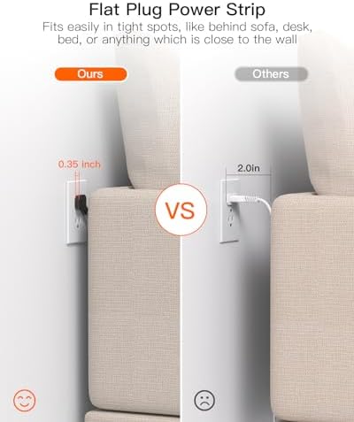 10 FT BESHON Surge Protector Power Strip with 4 Outlets & 4 USB Ports – Flat Extension Cord with 2 USB-C for Fast Charging – Space-Saving Flat Plug Design – 900 Joules Surge Protection for Home, Office & Dorm Room Essentials – Ultimate Power Management Solution