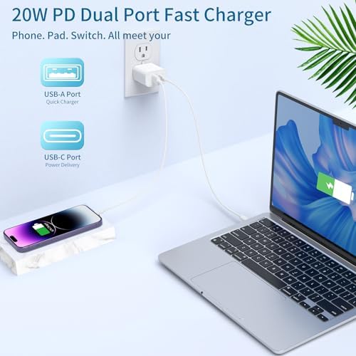 Efficient Dual Port Fast Charger Kit: MFi Certified 20 W USB-C Wall Adapter & 6 FT Lightning Cables – Rapid Power Delivery for i Phone 14/13/12 Series, Pro Models & More – Ultimate Compatibility & Speed for On-the-Go Charging