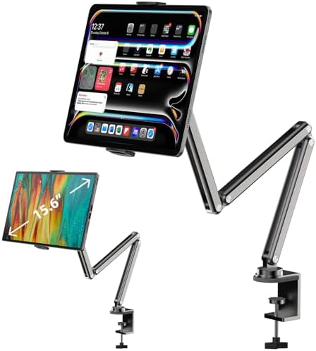 Premium Adjustable Aluminum Alloy Tablet Stand for Desk – Versatile Foldable Arm Holder for i Pad Pro, Air & Mini, Samsung Galaxy Tab S9/FE/A9/S6 – Ergonomic Design for Enhanced Productivity & Comfort – Ideal for Home Office & Streaming