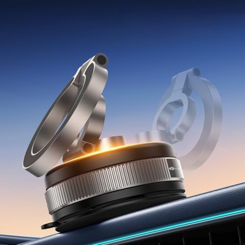 360° Rotation Vacuum Magnetic Phone Holder for Car, Strong Magnetic Suction Cup Phone Mount, Dual-Axis Adjustable Arm Phone Stand for iPhones 12-16 Series & All Smartphones – Enhanced Compatibility and Speed