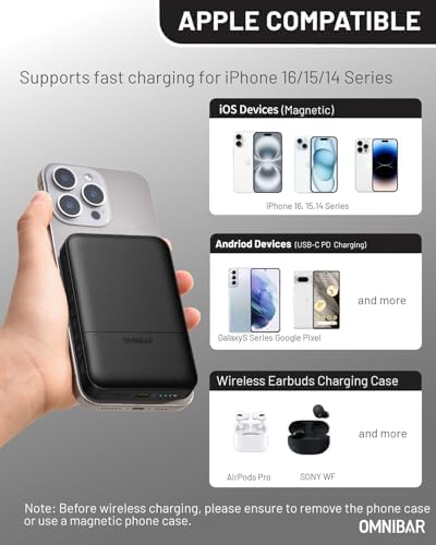 Compact Magnetic Power Bank 10,000 m Ah – Versatile Wireless & USB-C PD 20 W Fast Charger for i Phone 16/15/14 Series – Lightweight, Travel-Friendly Design with Advanced Safety Features for Stress-Free Charging All Day