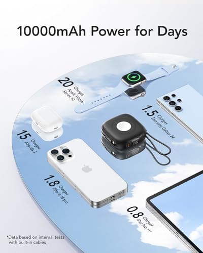 Ultra-Strong Magnetic Wireless Power Bank 10000 m Ah – 20 W Fast Charge Portable Charger for i Phone, Apple Watch, Air Pods & Android Devices – Built-in USB-C Cable, Smart LCD Battery Level Indicator & Lanyard for Effortless Travel Convenience – Essential Power Boost Companion for On-the-Go Charging