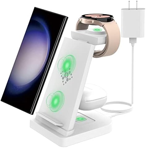 KARTICE 3-in-1 Wireless Charging Stand for Samsung Galaxy Devices – Fast Charging Station for Galaxy Watch 7/6/5/4/3, S25/S24/S23/S22/S21/S20 (Plus/Ultra), Z Flip/Fold 4/3, Note20/10, Buds2 Pro & Buds Live – Sleek Design, Enhanced Safety Features, and Seamless Compatibility for Effortless Power Solutions