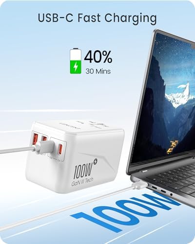 LENCENT 20 W Fast Charging Universal Travel Adapter – Compact International Power Converter with Dual USB and USB Type-C Ports – Ultimate Solution for Worldwide Device Charging in USA, UK, EU, and AUS (Black) – Reliable and Safe Charging for Global Explorers