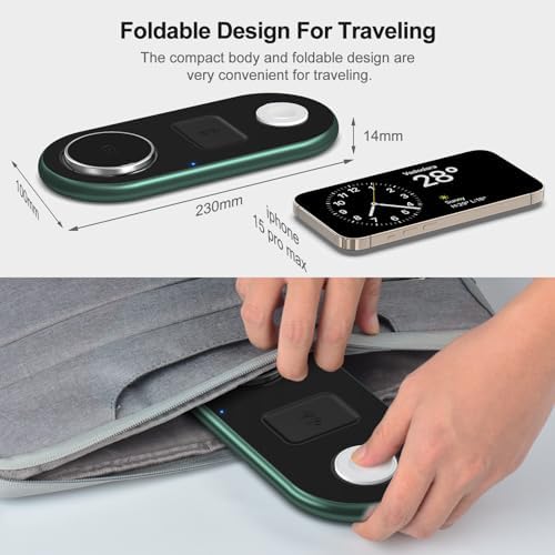 Sleek 3-in-1 Magnetic Charging Station for Apple Devices – Fast Mag-Safe Wireless Charger Stand for i Phone 16/15/14/13/12, Apple Watch, and Air Pods – Elegant Golden Design with Enhanced Compatibility and Safety Features