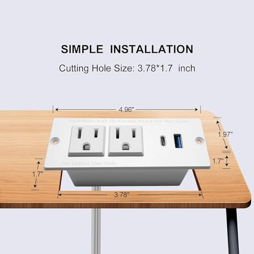 Recessed USB C Power Station for Fast Charging: 2 Outlets & 2 USB Ports (PD20 W & QC18 W) – Space-Saving Desktop Power Strip with Flat Plug for Easy Mounting on Desks, Sofas, Cabinets, and Nightstands (Sleek Black Finish) – Optimal Power Supply Solution for Home & Office Use
