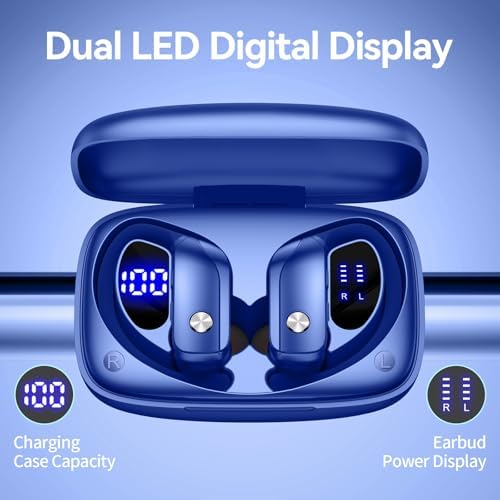 Elevate Your Sound Experience with Bmani Wireless Earbuds: 48-Hour Playtime Bluetooth Headphones with LED Battery Indicator, Secure Over-Ear Design, Built-in Mic for Hands-Free Calls, Ideal Sport Earphones for Active Lifestyles