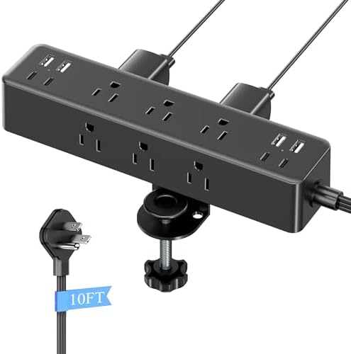 Revolutionize Your Workspace with ACOZVIN 17-in-1 Desk Clamp Power Strip – 40 W Fast Charging Hub, 9 AC Outlets & 8 USB Ports (4 USB-C) for Ultimate Device Connectivity, 10 ft Flat Plug Surge Protector Perfect for Home Office Efficiency and Safety