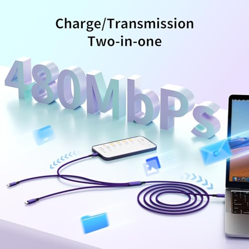 240 W 4-in-1 USB C Charging Cable – 6 FT Multi-Device Power Solution with LED Indicator for i Phone 16/15/14 Pro, Mac, i Pad, Samsung S25/S24 – Fast Charging Compatibility, Durable Design for Home & Travel