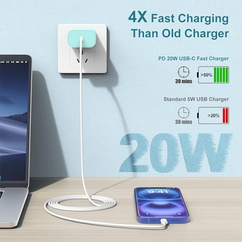 Ultra-Fast 20 W USB C Charger Block – 4 Pack for i Phone 16/15 & Multi-Device Compatibility – Compact Power Adapter for Apple, Samsung, Google – Essential Travel Charging Solution with Enhanced Durability and Safety Features
