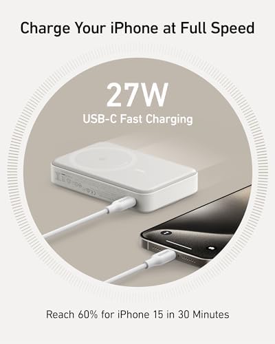 Anker Mag Go Power Bank for i Phone 15/14/13 – 10,000 m Ah Qi2 Certified Ultra-Fast Wireless Charger with Smart Display & Foldable Stand – Compact Portable USB-C Battery Pack for Effortless Charging on the Go