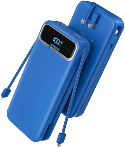 Ultimate 20,000 m Ah Portable Charger with Built-in Cables & AC Plug – Super Fast PD20 W & SCP22.5 W USB-C Power Bank for Quick Device Charging – LED Display & Universal Compatibility for i Phone, Samsung & More – Essential Travel Accessory for On-the-Go Power Solutions