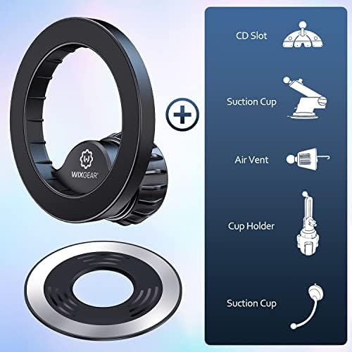 Wix Gear Mount Base for Mag Safe i Phone 14/13/12 – Universal 17 mm Joint Ball Phone Holder for Cars, Versatile Dashboard, Vent & Windshield Mount with Durable Metal Plate – Superior Compatibility & Enhanced Stability for Safe Driving