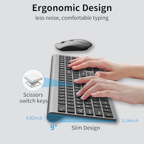 Ultra-Slim 2.4 G Wireless Keyboard with Numeric Keypad – Silent Ergonomic Design for Effortless Typing on PC & Mac, Plug-and-Play USB Receiver, Scissor Switch Technology for Enhanced Comfort and Speed