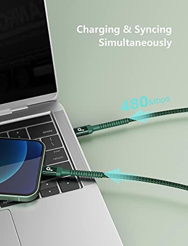 6 FT MFi Certified USB-C to Lightning Charging Cable Pack – Rapid Charge & Data Sync for i Phone 13, 12, 11 Pro Max, SE, & i Pad 8 th Gen – Durable Green Cords for Enhanced Flexibility & Style