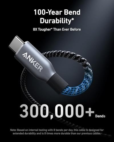 Anker Prime 240 W Eco-Friendly USB-C to USB-C Fast Charging Cable – Premium Upcycled-Braided Nylon, 100-Year Durability, 3 ft for Seamless Compatibility with i Phone 16, Mac Book, Galaxy S24 & More – Ultimate Power Solution for Modern Devices