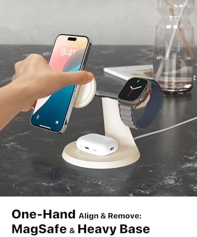 Revolutionize Your Charging Routine with Our 3-in-1 Wireless Charging Station for Apple Devices – Fast Mag Safe Charger for i Phone Models 12-16, Apple Watch, and Air Pods – Compact Design with Enhanced Stability, Overcharge Protection, and Effortless Organization
