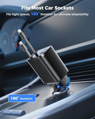 2025 SUPERONE 69 W Retractable Car Charger – Fast Charging Dual-Port Accessory for i Phone 16/15/14/13/12 & Samsung Devices, Tangle-Free Design, Ideal Gift for Men & Women, Essential Car Travel Companion