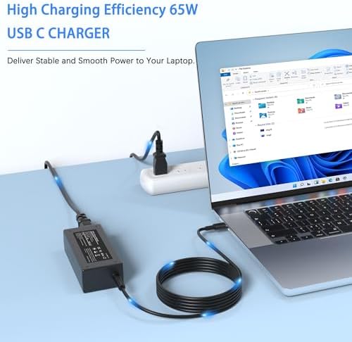 SLE-TECH 65 W USB-C Fast Charging Laptop Charger for Lenovo – Versatile AC Adapter Compatible with Think Pad, Yoga & Chromebook Models – Compact, Lightweight Design for T480, T480 s, C930, C940, 100 e, 300 e, 500 e – Enhanced Safety Features for Reliable Device Protection and Extended Battery Life