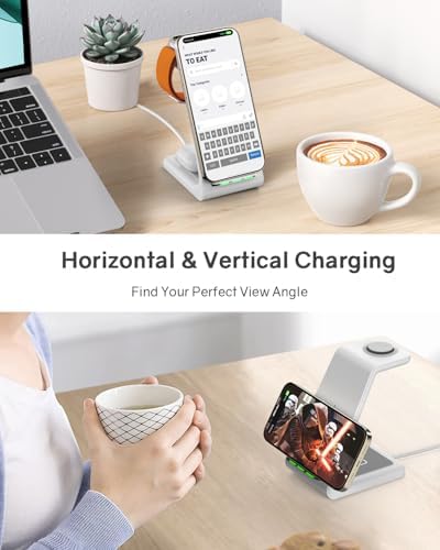 CIYOYO 3-in-1 Fast Wireless Charging Dock – Streamlined Power Hub for i Phone 16/15/14/13/12/SE, Apple Watch Series 9/8/7/6/SE/5/4, and Air Pods Pro/3/2 – Maximize Charging Efficiency with Innovative Safety Features and Sleek Aesthetic Design for Modern Living