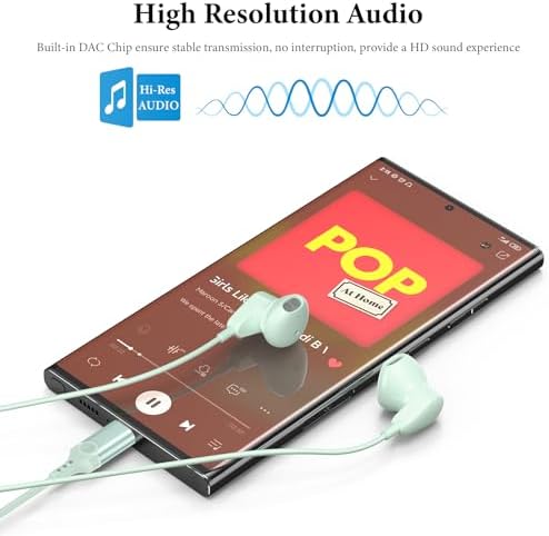 APETOO Mint Green USB Type C Earphones – Premium Hi-Fi Stereo Wired Earbuds for i Phone 16/15 Pro Max, i Pad A16, Samsung Galaxy S24/S23/S22/S21 FE, Google Pixel, One Plus – Built-in Microphone & Volume Control for Ultimate Audio Experience