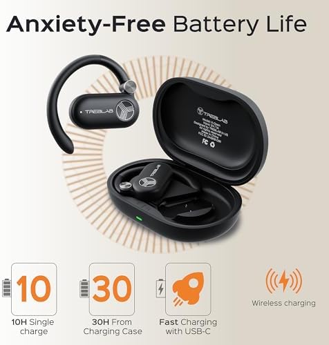 TREBLAB X-Open True Open Ear Wireless Earbuds – Ultra-Lightweight Bluetooth Sports Headphones with 40-Hour Playtime, Secure Behind-Ear Design for Active Use, Immersive Sound Quality, Dual Microphone for Clear Calls, Ideal for Running and Intense Workouts, Enhanced Comfort and Seamless Device Compatibility