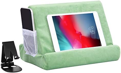 Ultimate Comfort Multi-Angle Tablet Holder and Phone Stand Set – Lightweight and Sturdy Design with Storage Pocket – Ergonomic Cushion for Enhanced Stability and Versatile Use – Modern Black and Light Green Aesthetic for Stylish Workspaces and On-the-Go Convenience