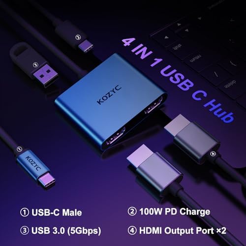 Transform Your Workspace with the USB C to Dual HDMI Adapter – 4 K 60 Hz Display Extender for Mac Book, Dell XPS & Samsung Galaxy S9 – Ultimate Solution for Multitasking Professionals & Gamers – MST Mode Ready for Seamless Windows Integration – Chic Green Design for Modern Aesthetics – Elevate Streaming, Presentations & Gaming with Stunning Visual Clarity – Compact & Durable for On-the-Go Connectivity
