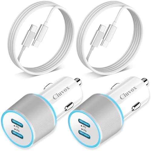 Dual Port 40 W Fast USB C Car Charger Adapter for i Phone 16/15 Pro Max & Samsung Galaxy S25/S24 Ultra – Includes 2 x 3.3 FT Type C Cables for Rapid On-the-Go Charging with Built-in Safety Features – Sleek & Compact Cigarette Lighter Design for Ultimate Compatibility