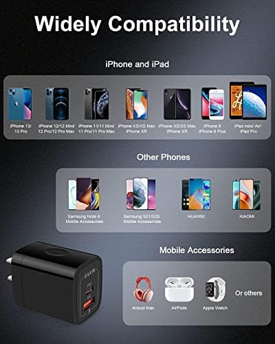 20 W Dual-Port USB-C Wall Charger – Fast Charging Power Adapter for i Phone, Samsung Galaxy, Google Pixel, and More – Compact & Reliable Power Delivery for Simultaneous Device Charging – Essential Tech Accessory for Home & Travel