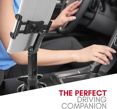 Macally Heavy-Duty Cup Holder Tablet Mount – Versatile i Pad and Tablet Holder for Cars, Trucks & Vehicles – Adjustable Design for 3.5″ to 8″ Devices with Case – 360-Degree Rotation for Optimal Viewing – Effortless Installation for Enhanced Road Safety and Hands-Free Use