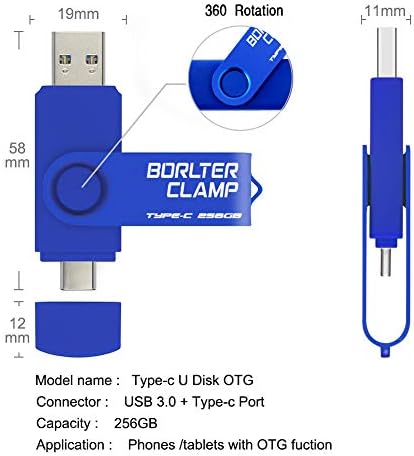 128 GB USB Type-C Flash Drive by Borlter Clamp – Dual Port Memory Stick for Fast Data Transfer with USB 3.0 Compatibility for Android Smartphones, Tablets, and Computers – Perfect for Samsung Galaxy S10/S9/Note 9, LG, and Huawei Devices – Reliable Storage Solution for Photos, Videos, and Documents