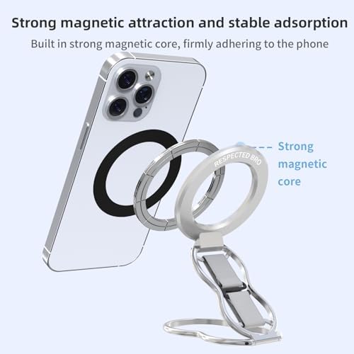 Elevate Your Smartphone Experience with RESPECTED-BRO 4-in-1 Magnetic Phone Grip Stand – Ultimate Kickstand, Secure Finger Strap, and Universal Compatibility for i Phone & Android (Silver) – Perfect for Hands-Free Convenience and Enhanced Usability
