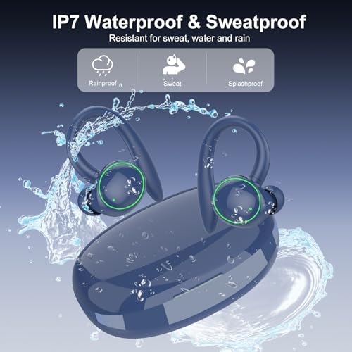 Ultimate Wireless Earbuds with Bluetooth 5.3 – Sport-Ready Headphones Featuring Advanced ENC Noise Cancellation, 48-Hour Battery Life, Secure Fit Earhooks, Deep Bass Sound, and IP7 Waterproofing for Peak Performance – Sleek Black Design for Active Users