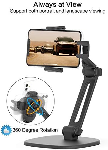 APPS2Car Phone Stand for Desk [No Dropping Stable Triple-Clamp Holder] Adjustable Height 360 Degree Rotation Heavy Base Thick Case Friendly, Multifunctional Cell Phones Stand for iPhone Android Phones – Enhanced Compatibility and Speed