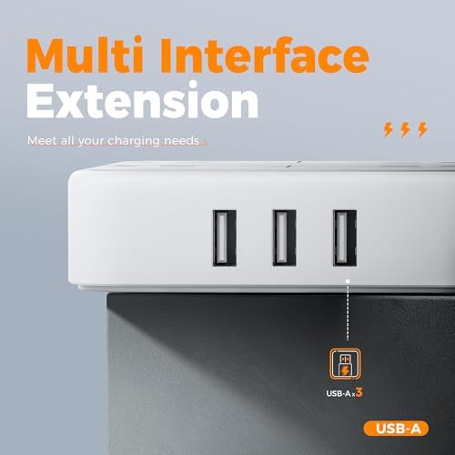 TESSAN Compact Flat Plug Surge Protector Power Strip with 4 AC Outlets and 3 Fast-Charging USB Ports – 5 ft Extension Cord for Office, Dorm, and Travel – 900 J Surge Protection for Enhanced Device Safety and Clutter-Free Organization