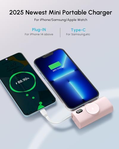 Compact Blue Power Bank for i Phone – 5000 m Ah Fast Charging Mini External Battery with USB Type C Cable – Sleek, Lightweight Design for i Phone 14/13/12/15 Pro Max and More – Essential Travel Charger for On-the-Go Power Solutions