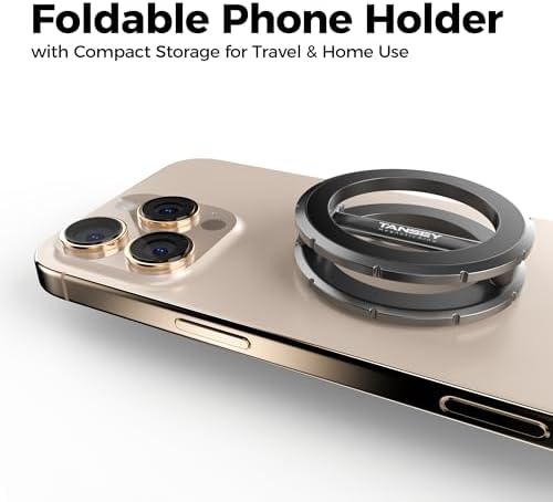 TANSEY Double Magnetic Ring Phone Holder – Quick Attach to Any Iron Surface | Swivel & Tilt Adjustable | Compatible with iPhone 16/15/14/13/12 Series, Magsafe Phone Stand for Desk, Graphite Grey. – Enhanced Compatibility and Speed