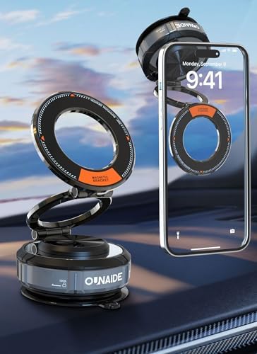 Ultimate Magnetic Car Phone Holder – 360° Adjustable Mount with Superior Vacuum Suction for Maximum Stability, Compatible with i Phone 16/15/14 Series & All Android Devices, Perfect for Seamless Navigation and Hands-Free Convenience, Durable Design Enhancing Safe Driving Experience