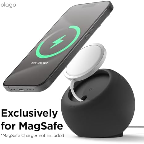 elago MS2 Charging Stand Compatible with MagSafe Charger – Premium Silicone, Compatible with iPhone 16/15/14/13/12 Series, Designed for MagSafe Stand [Black] [Charging Cable Not Included] – Enhanced Compatibility and Speed