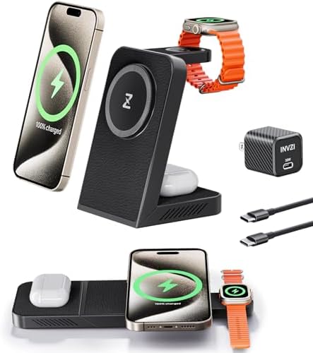 Revolutionize Your Charging Experience with the 3-in-1 Magnetic Wireless Charging Station – Fast 15 W Power for i Phone 16/15/14/13/12, 5 W Speed for Apple Watch, and Air Pods Compatibility – Includes 30 W USB-C Charger for Ultimate Efficiency and Portability – Sleek Design for Modern Spaces
