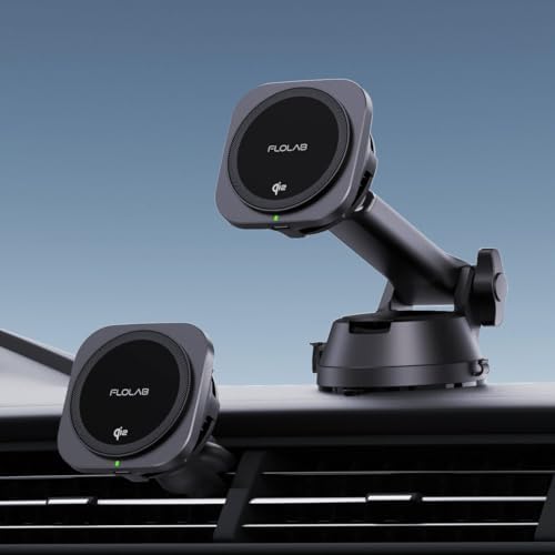FLOLAB Qi2 15 W Wireless Car Charger for i Phone 12-16 – Magnetic Vent & Foldable Dashboard Mount with Advanced Cooling Technology for Rapid Charging – Ultimate Convenience for On-the-Go Power Management