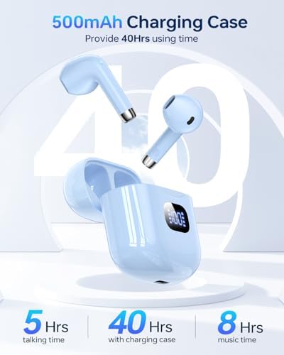 Premium Bluetooth 5.3 Wireless Earbuds with 40-Hour Playtime | IPX7 Waterproof In-Ear Headphones for Sports and Everyday Use | Ergonomic Comfort Fit with Superior Sound and Clear Calls | Sleek White Design with LED Charging Case | Universal Compatibility for All Devices