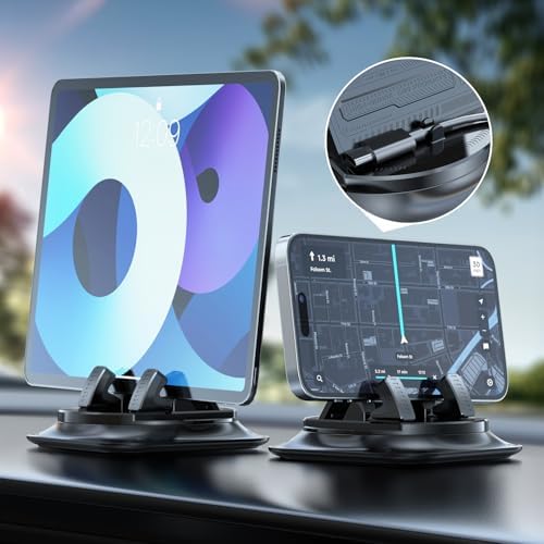Vacuum Magnetic Phone Holder, 2025 Upgrated Vacuum Magnetic Phone Stand, Suction Cup Phone Mount, 360 Rotary, Folding Swivel Stand, Vacuum Suction Phone Holder for Car Mirror Gym Shower, Black – Enhanced Compatibility and Speed