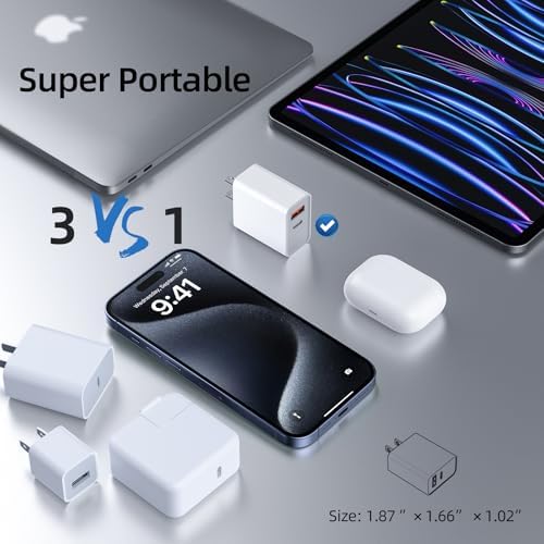 Rapid Charge Anywhere: 30 W Dual USB Fast Charger 2-Pack – Universal PD & QC Adapter for i Phone 13/14/15/16, i Pad, Mac Book Air, Air Pods 4, Apple Watch Series 10/Ultra 2, Samsung Galaxy Note/S23 – Efficient, Compact, Travel-Ready Charging Solution for All Your Devices