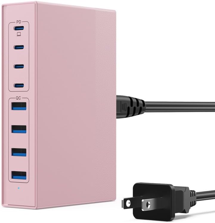 Revolutionize Your Charging Experience: 200 W Ga N III USB C Travel Charger Hub – 8-in-1 Multi-Device Fast Charging Station for Mac Book Pro, Dell XPS, i Phone 16/15/14 & Galaxy S24 – Compact, Lightweight Design with PD 65 W Power Delivery & Enhanced Compatibility – Stylish Purple Finish for Tech Enthusiasts
