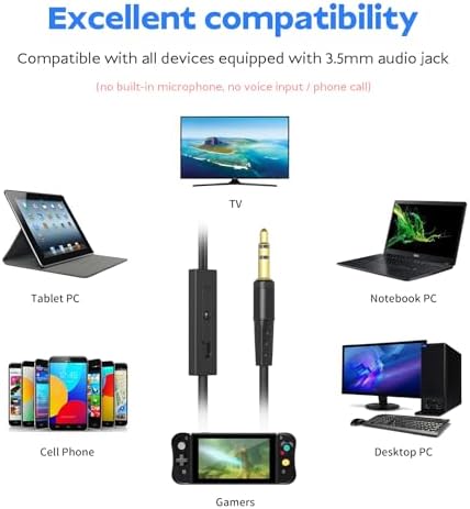 Extended Comfort Wired Earbuds with 6.5-Foot Cord and Integrated Volume Control – Perfect for TV and Laptop Use – Universal Compatibility for Superior Sound Quality in a Stylish Black Design