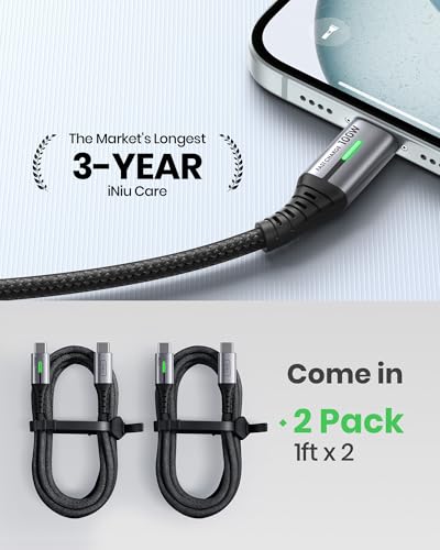 INIU USB-C Cable, [6.6ft, Blue] 2-Pack USBC Cable for iPhone 16 15 Pro Max/Plus, Samsung Galaxy S22 Ultra Note 10, Pixel 7a, MacBook, iPad, and More – Enhanced Compatibility and Speed
