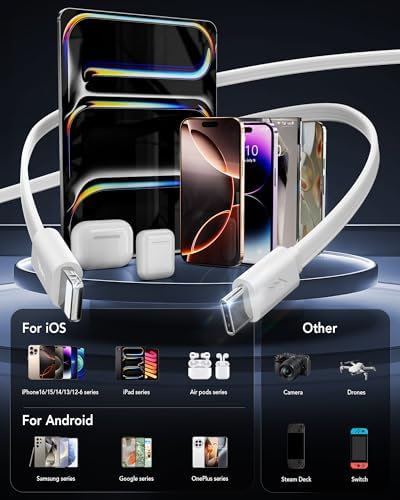 Ultimate 4-in-1 Retractable Wall Charger with Dual USB Ports – Fast 40 W Charging Adapter with 35.5 in/90 cm Lightening and Type-C Cables – Perfect for i Phone 16/15/14/13/12/11, i Pad, Galaxy, and Pixel Devices – Compact, Foldable Design for Effortless Travel and Enhanced Device Compatibility